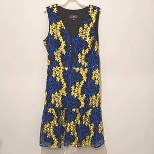 Sam Edelman Blue Yellow floral embroidered dress Size 2